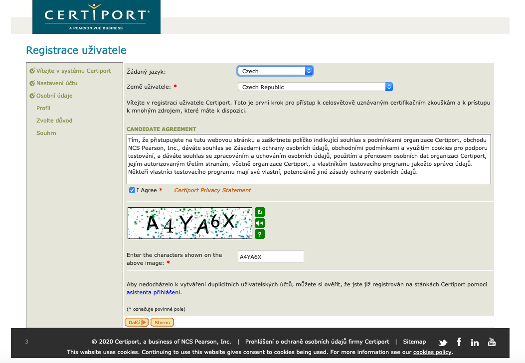 Registrace na portálu Certiport